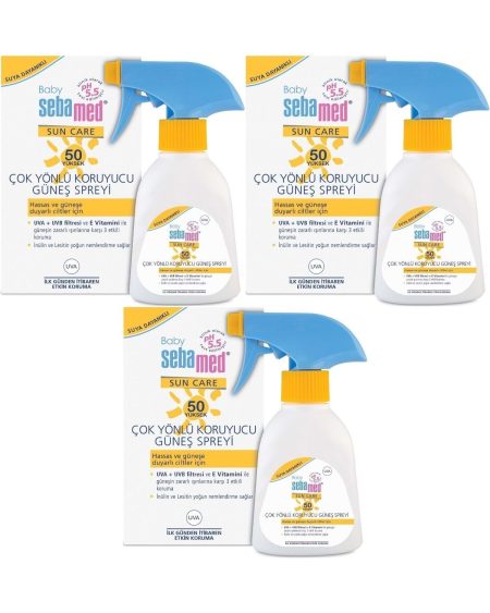 Sun Care Bebek Güneş Losyonu Kremi Sprey 50+ Faktör 200ML (Hassas Ciltler İçin) (3 Lü Set)