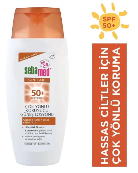 Sun Care UVA / UVB Filtresi ve E Vitamini Üçlü Yüksek Koruma Çok Yönlü Güneş Losyonu 50 SPF 150 ml