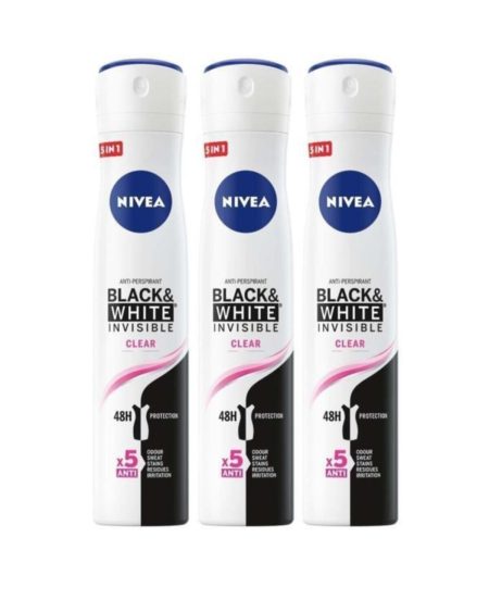 Women Deodorant Black & White Invisible Clear 150 Ml 3 Ad.