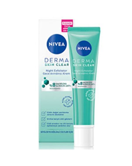 ( 3 ADET ) Nivea Derma Skin Clear Night Exfoliator Gece Arındırıcı Krem 40 ml