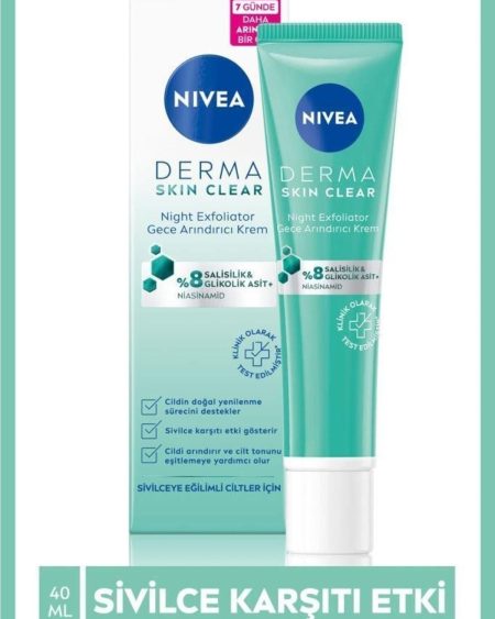 Derma Skin Clear Night Exfoliator Sivilce Karşıtı Arındırıcı Krem__40ml.(aha) Ve Salisilik Asit