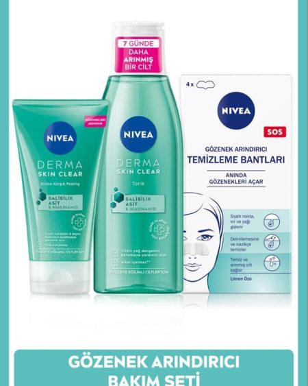 Derma Skin Clear Sivilce Karşıtı Peeling 150ml,Tonik 200ml, T-Bölgesi & Siyah Nokta Temizleyici Bant
