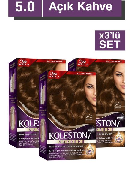 Koleston Supreme Saç Boyası 5/0 Açık Kahve X3'li Set