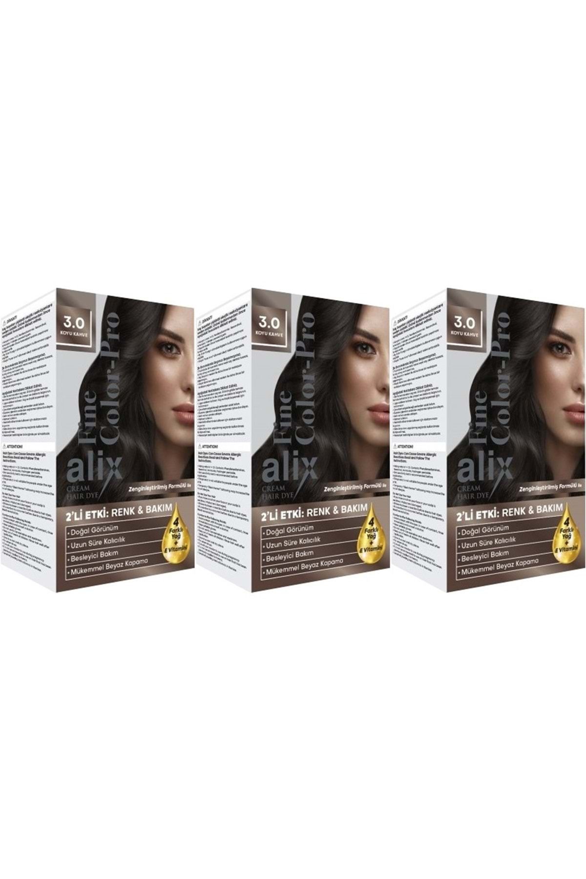 ( LTD ) Alix 50ML Kit Saç Boyası 3.0 Koyu Kahve (3 Lü Set) ( TEKLİDİR )