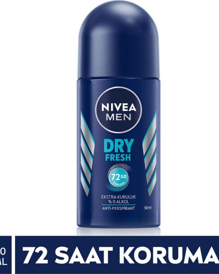 NIVEA Men Erkek Roll On Deodorant Dry Fresh 50ml, Ter ve Ter Kokusuna Karşı 48 Saat Çift Etkili Anti-perspirant Koruma