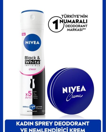 Creme Nemlendirici 30ml ve Kadın Sprey Deodorant Black&White Invisible Clear 150ml, Anti-perspirant