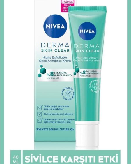 Derma Skin Clear Night Exfoliator Gece Arındırıcı Krem 40ml,Glikolik Asit ve Salisilik Asit