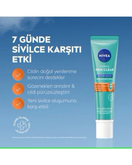 Derma Skin Clear Night Exfoliator Sivilce Karşıtı Gece Arındırıcı Krem__40ml.(aha) Ve Salisilik Asit