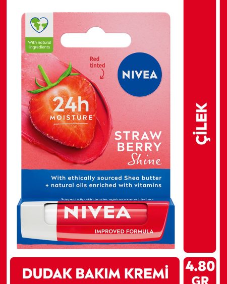 Dudak Bakım Kremi Ve Dudak Parlatıcı 4.8gr, Çilek Kokusu, 24 Saat Nemlendirici, Hafif Kırmızı Işıltı