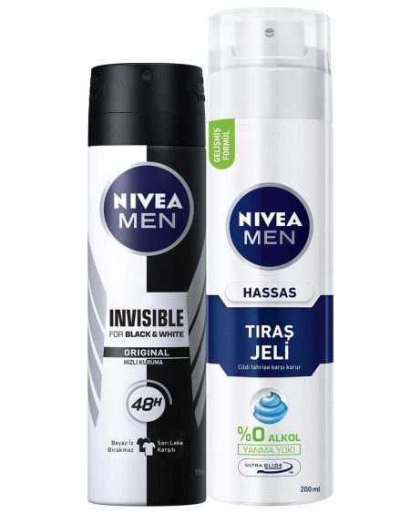 İnvisible Black&White Orginal Erkek Deosprey 150 ml + Tıraş Jeli Hassas Ciltler İçin 200 ml