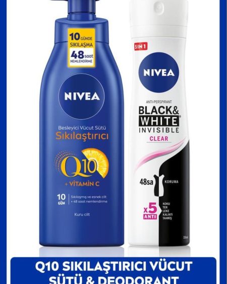 Kadın Sprey Deodorant Black&white Clear 150ml, Q10 Sıkılaştırıcı Ve Nemlendirici Vücut Sütü 400ml