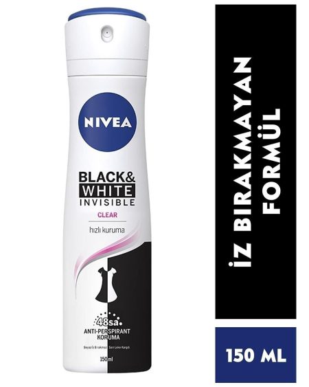 Kadın Sprey Deodorant Black & White Invisible Clear, Ter Ve Ter Kokusuna Karşı 48 Saat