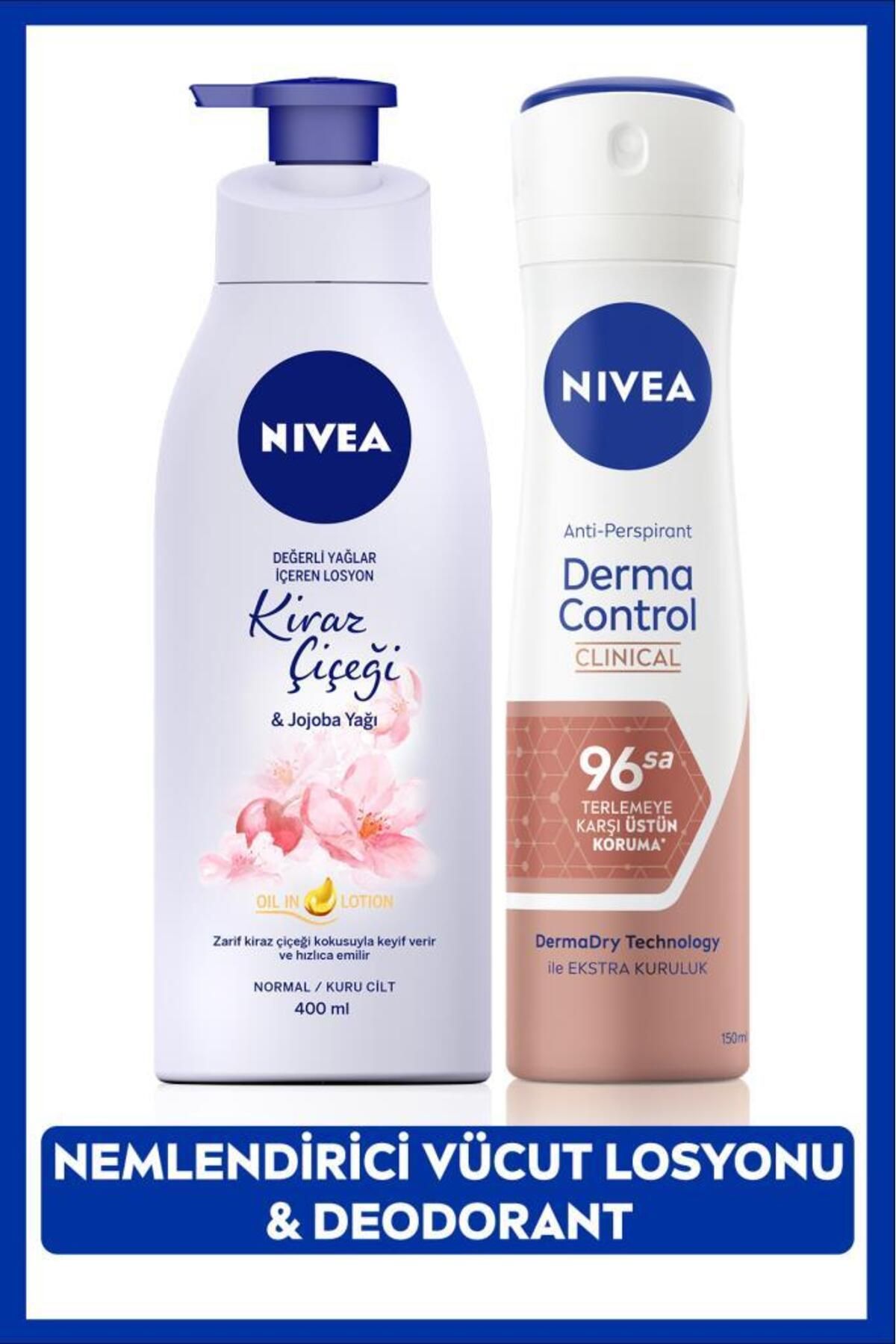 Kadın Sprey Deodorant Derma Control Clinical 150ml, Kiraz Çiçeği Nemlendirici Vücut Losyonu 400ml