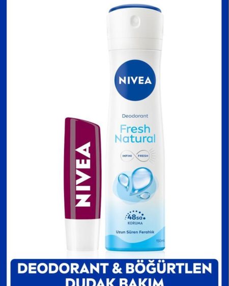 Kadın Sprey Deodorant Fresh Natural 150ml, 48 Saat Koruma, Nemlendirici Böğürtlen Dudak Bakım Kremi