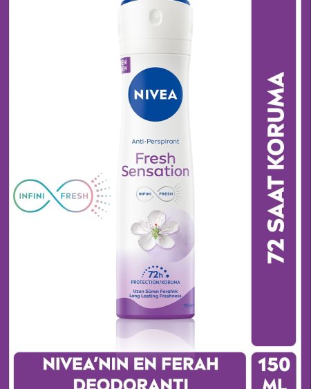 Kadın Sprey Deodorant Fresh Sensation 150ml, 72 Saat Anti-perspirant Koruma, Uzun Süren Ferahlık
