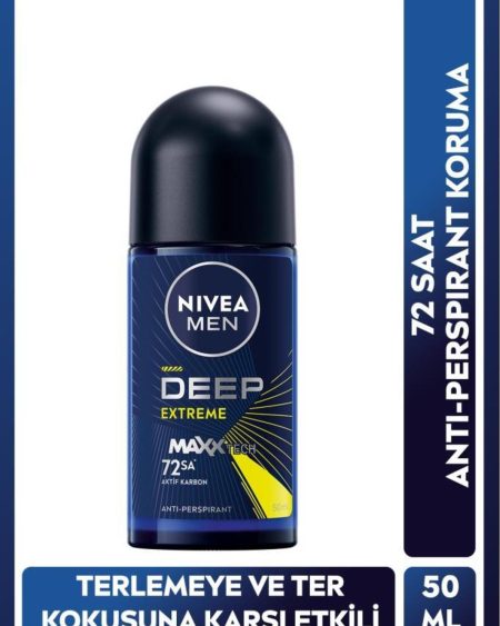 Men Erkek Roll-on Deodorant Deep Extreme 50ml, 72 Saat Anti-perspirant Ter Koruma, Yeni Enerji