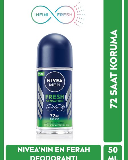 Men Erkek Roll-on Deodorant Fresh Sensation 50ml, 72 Saat Anti-perspirant Koruma, Uzun Süreli Koruma