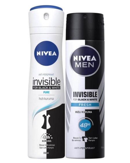 Men Erkek Sprey Deodorant Black&white Fresh 150ml Ve Kadın Sprey Deodorant Black&white Pure 150ml