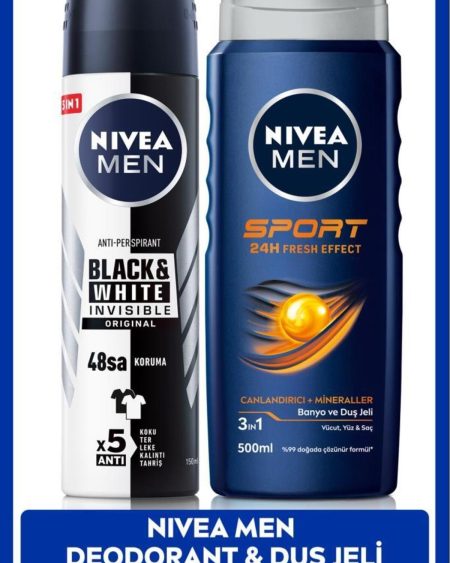 MEN Erkek Sprey Deodorant Black&White Invisible Original ve MEN Sport Erkek Duş Jeli 500ml