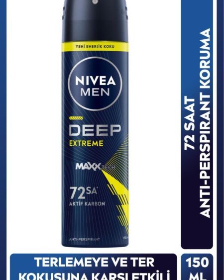 Men Erkek Sprey Deodorant Deep Extreme 150ml, 72 Saat Anti-perspirant Ter Koruma, Yeni Enerjik
