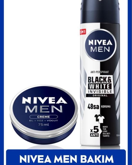MEN Sprey Deodorant Black&White Invesible Original 150ml ve Nemlendirici Erkek Bakım Kremi 75ml