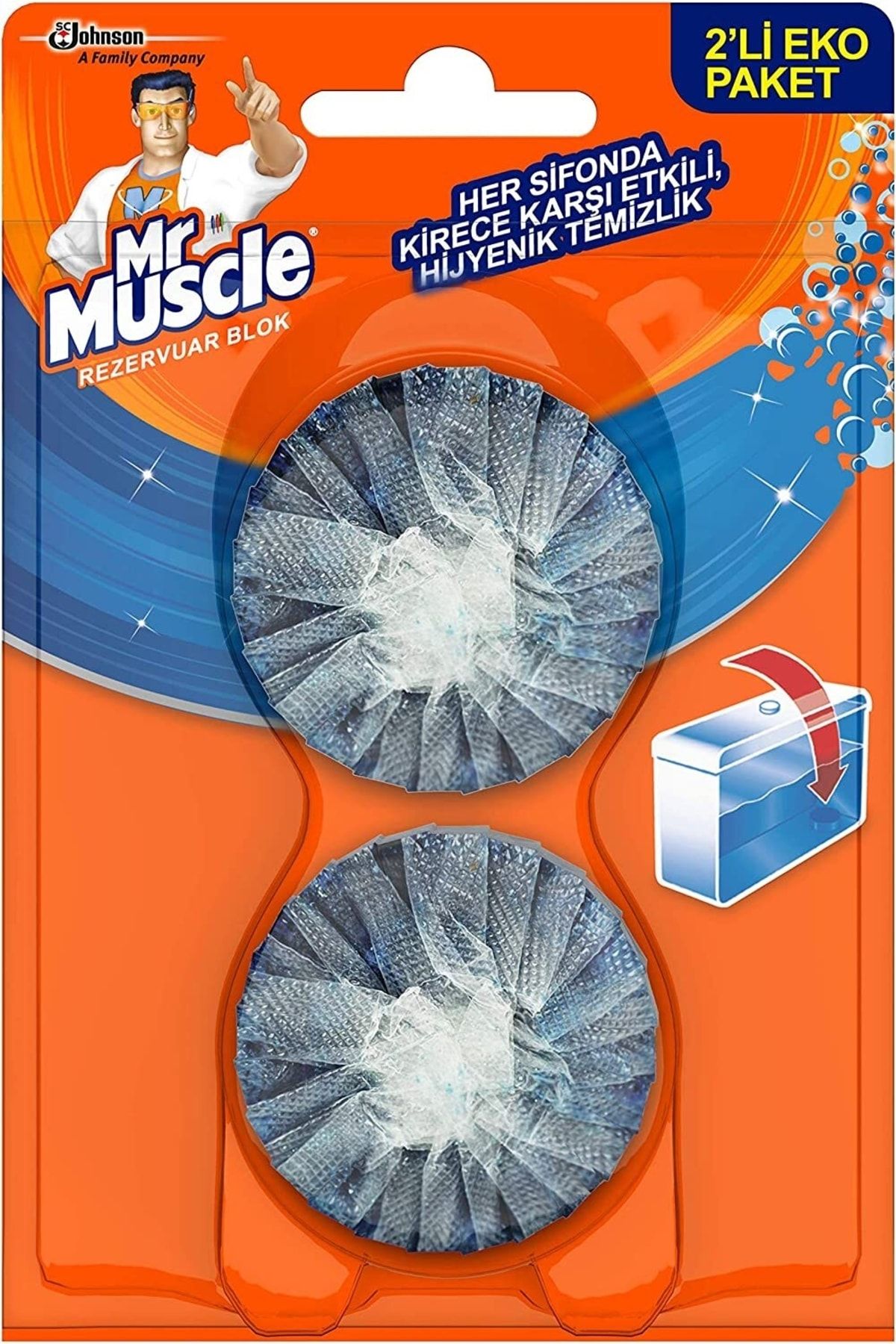 Mr Muscle Rezervuar Blok Tuvalet Temizleyici, 2'li Ekonomik Paket, 2x48 G