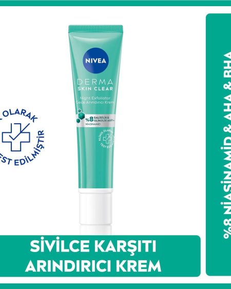 Nıvea Derma Skin Clear Night Exfoliator Gece Arındırıcı Krem 40Ml, %8 Glikolik Asit (Aha) Ve Salisi
