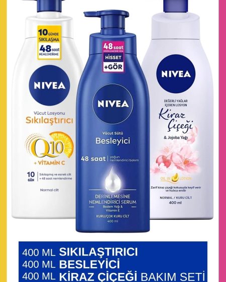 Vücut Losyonu Değerli Yağlar,kiraz Çiçeği Ve Jojoba Yağı 400ml&Q10 Sıkılaştırıcı & Vücut Sütü 400ml