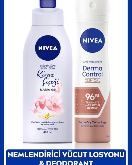 Kadın Sprey Deodorant Derma Control Clinical 150ml, Kiraz Çiçeği Nemlendirici Vücut Losyonu 400ml