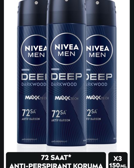 MEN Erkek Sprey Deodorant Deep Dimension Aktif Karbon 150ml, 72 Saat Anti-perspirant Koruma, X3 Adet