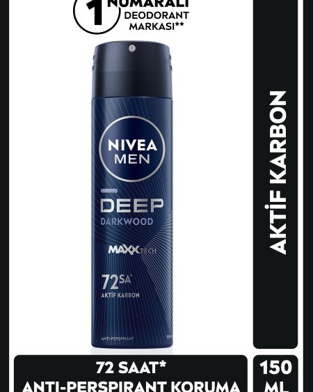 MEN Erkek Sprey Deodorant Deep Dimension Aktif Karbon 150ml, 72 Saat Anti-perspirant Ter Koruması