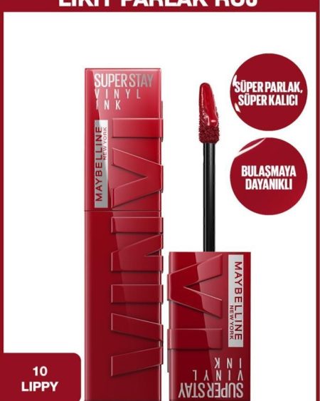 Super Stay Vinyl Ink Uzun Süre Kalıcı Kırmızı Tonlu Likit Parlak Ruj 10 Lippy