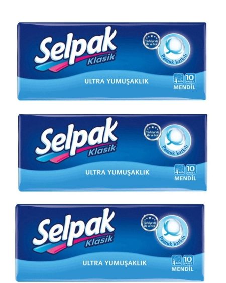 4 Katlı Klasik Mendil 30 Paket ( 1 Paket 10 Lu )