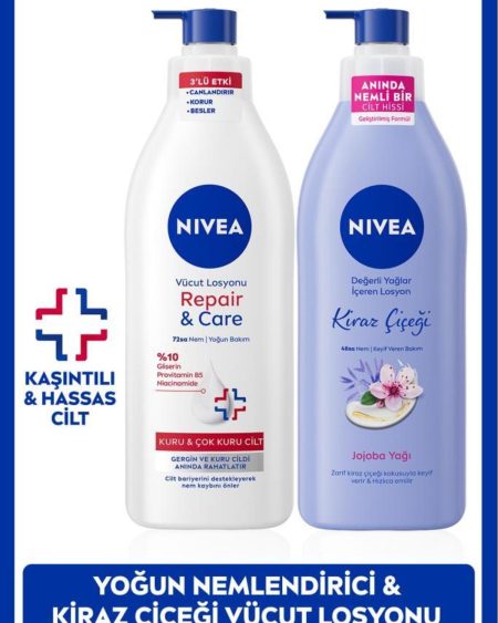 Kiraz Çiçeği Vücut Losyonu ve Repair&Care Nemlendirici Losyon 400ml, Rahatlatıcı, Kuru Cilt