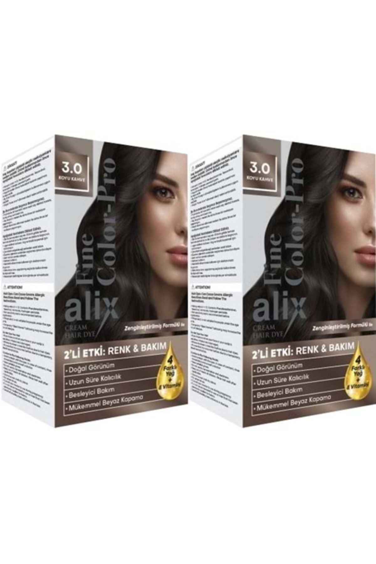 ( LTD ) Alix 50ML Kit Saç Boyası 3.0 Koyu Kahve (2 Li Set) ( TEKLİDİR )