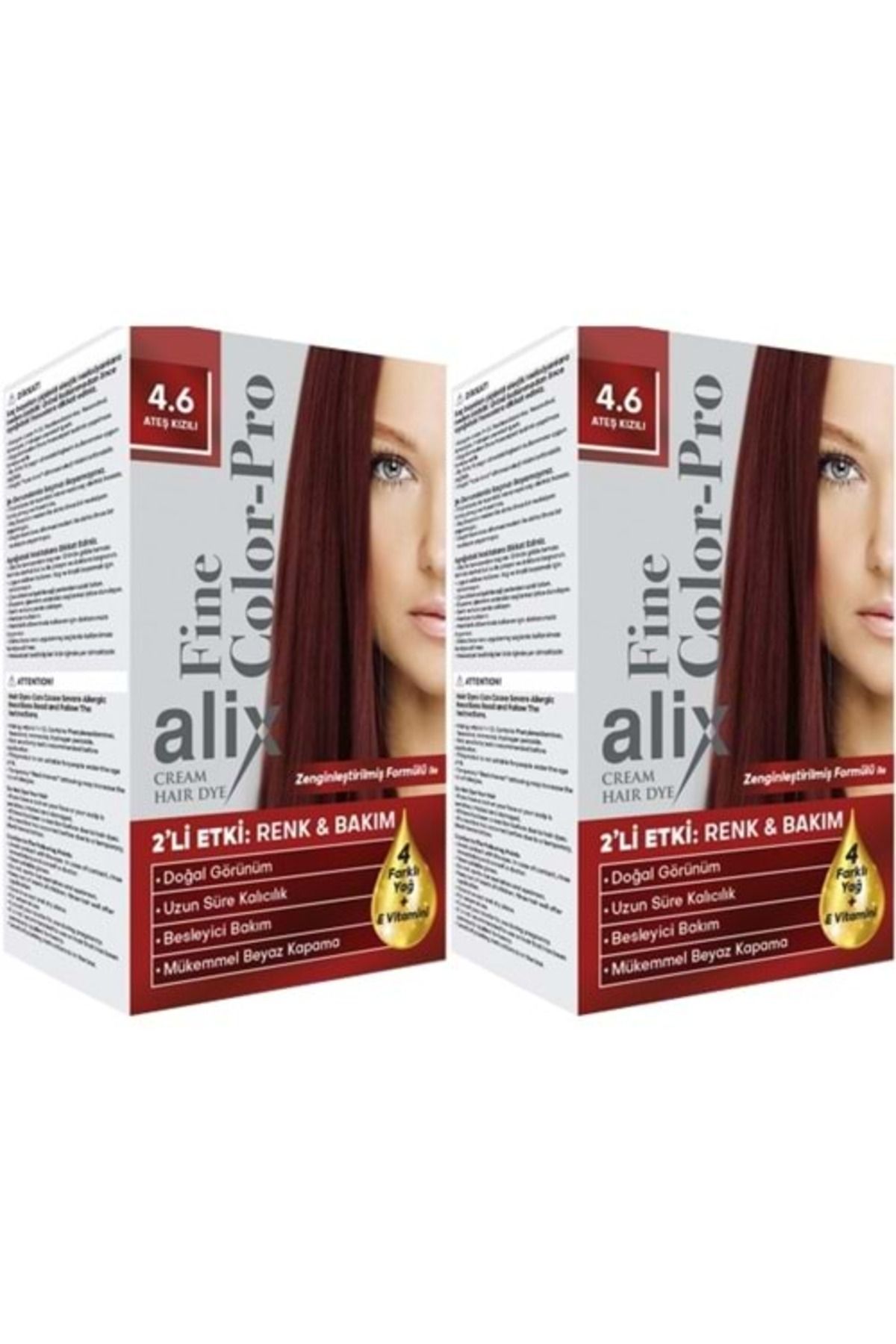 ( LTD ) Alix 50ML Kit Saç Boyası 4.6 Ateş Kızılı (2 Li Set) ( TEKLİDİR )