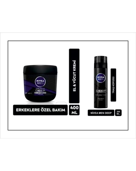 Men El ve Vücut Kremi Deep Impact 400 ml+Nivea Deep Traş Köpüğü 200 ml.