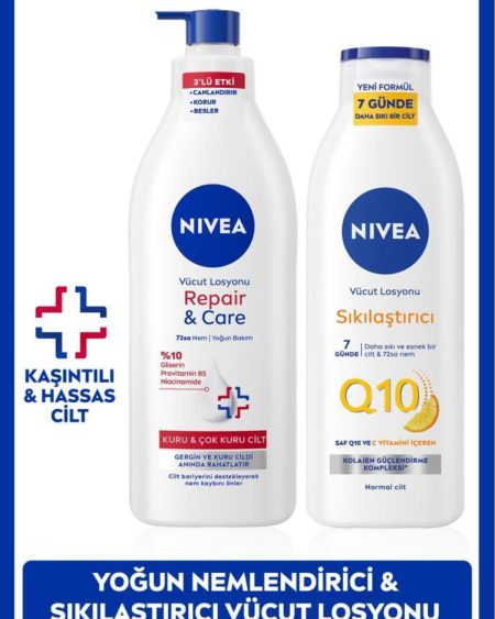 Q10 Sıkılaştırıcı Losyon 250ml ve Repair&Care Nemlendirici Vücut Losyon 400ml, Kuru Cilt