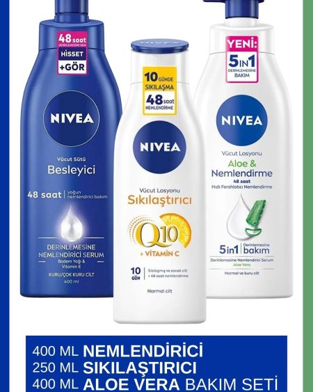 Q10 Sıkılaştırıcı Vücut Losyonu 250ml & Vücut Sütü Besleyici 400ml & Aloe Vera Vücut Losyonu 400ml