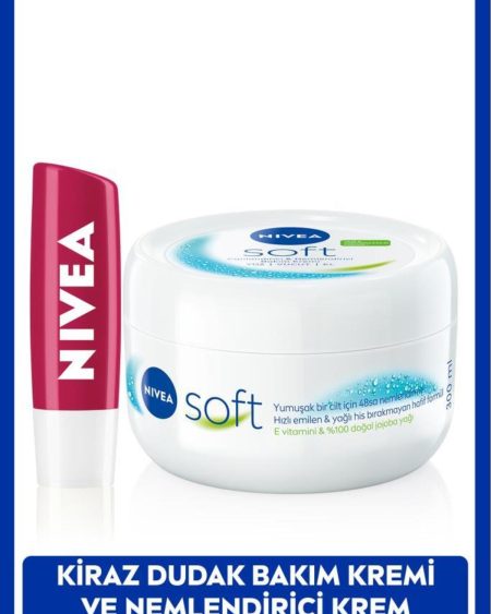 Soft Nemlendirici Bakım Kremi 300ml, Kiraz Renkli Dudak Bakım Kremi ve Parlatıcısı, E Vitamini