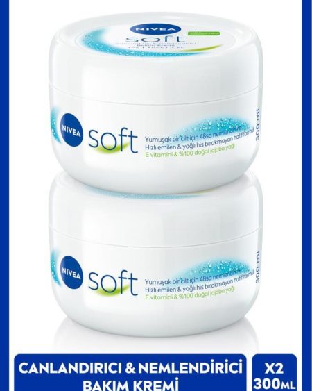 Soft Nemlendirici El Yüz ve Vücut Bakım Kremi 300ml, Jojoba Yağı, E Vitamini, Pürüzsüz Cilt, X2 Adet