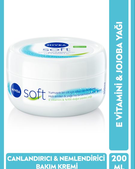 Soft Nemlendirici Vücut Bakım Kremi 200ml, Jojoba Yağı, E Vitamini, Yüz Vücut El, Yumuşak Cilt Hissi