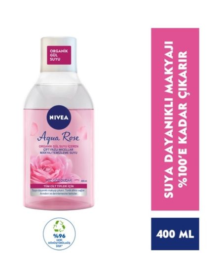 Aqua Rose Organik Gül Suyu Içeren Çift Fazlı Makyaj Temizleme Suyu (400ML),tüm Cilt Tipleri Iç
