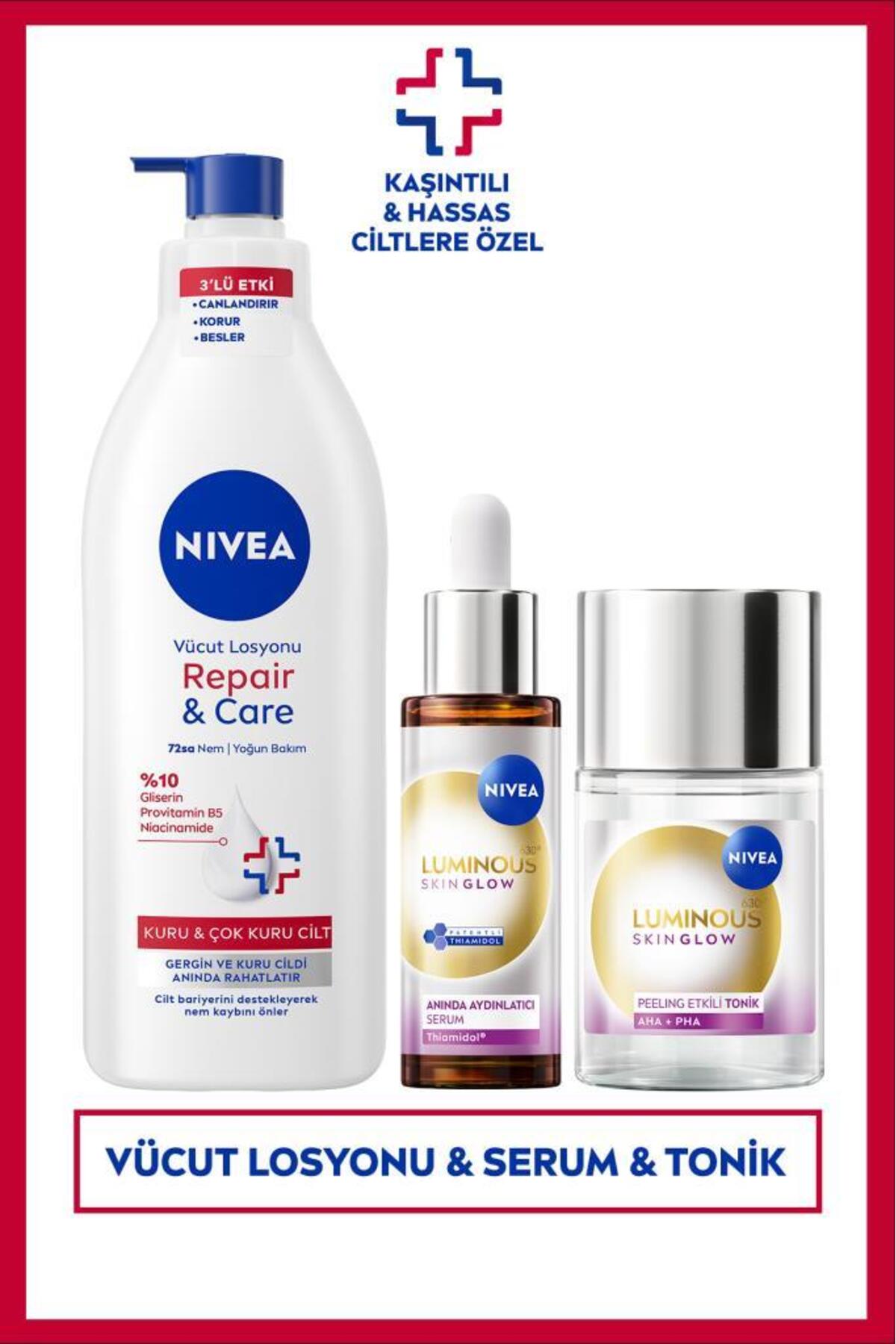 Aydınlatıcı ve Nemlendirici Cilt Bakım Seti, Serum 30ml, Tonik 100ml ve Vücut Losyonu 400ml