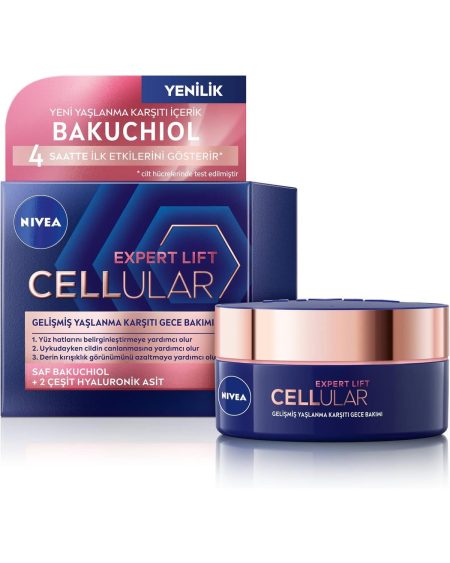 Cellular Expert Lift Gelişmiş Yaşlanma Karşıtı Gece Yüz Kremi 50 Ml, Saf Bakuchiol, Hyaluronik