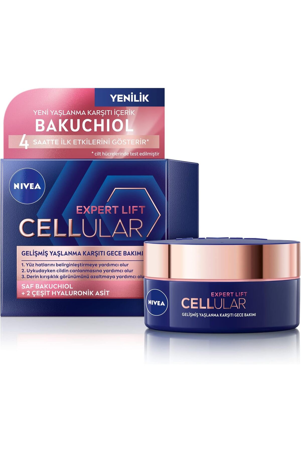 Cellular Expert Lift Gelişmiş Yaşlanma Karşıtı Gece Yüz Kremi 50 Ml, Saf Bakuchiol, Hyaluronik