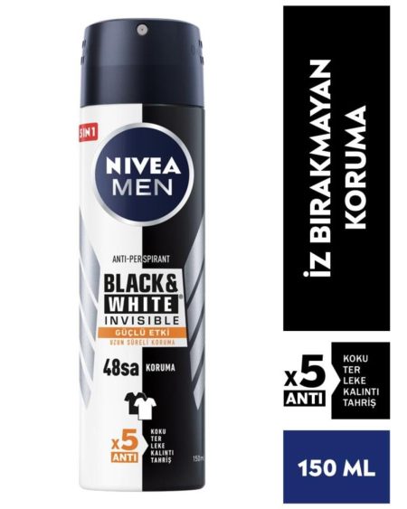 Men Erkek Sprey Deodorant Black&white Invisible Güçlü Etki 150ml, 48 Saat Anti-perspirant Koruma