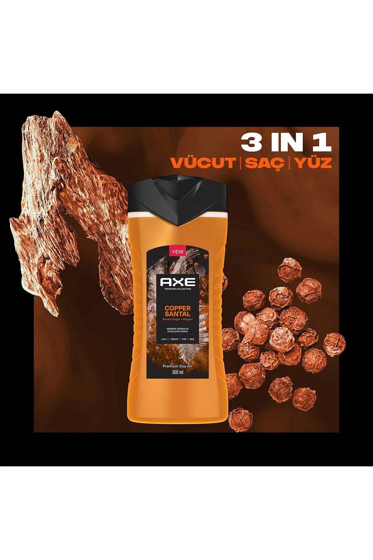 Premium Collection Duş Jeli Copper Santal Brown Sugar + Pepper 3 In 1 Vücut Saç Yüz 300 ml