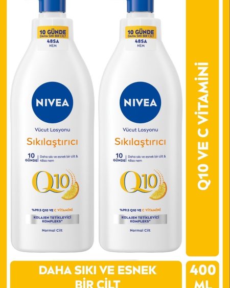Q10 Sıkılaştırıcı Vücut Losyonu 400ml, C Vitamini, Nemlendirici, Kolajen Tetikleyici Kompleks,X2Adet