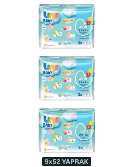 Bebek Islak Mendil Aktif 24+ Ay 468Yaprak (9X52) Yapışkan Kapaklı